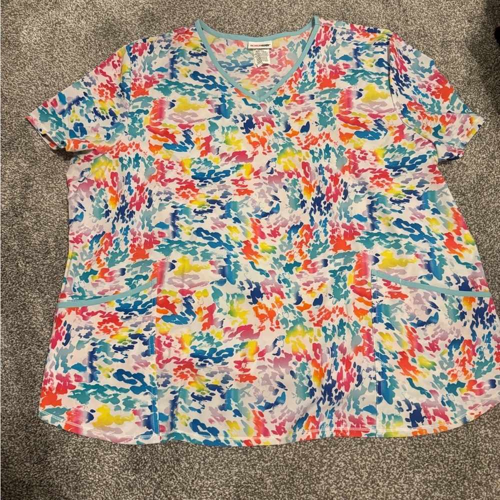 Scrubstar Multicolor Abstract Print Scrub Top